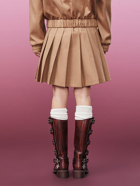 MUKZIN Khaki Workwear Twill Fabric Pleated Skirt