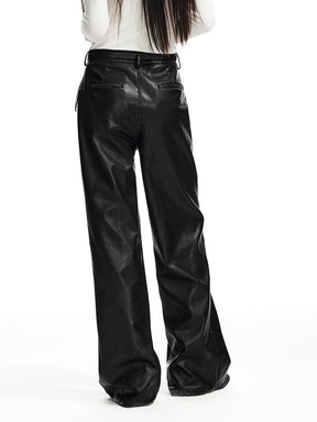 MUKTANK x WESAME LAB Versatile Black Washed Leather Pants