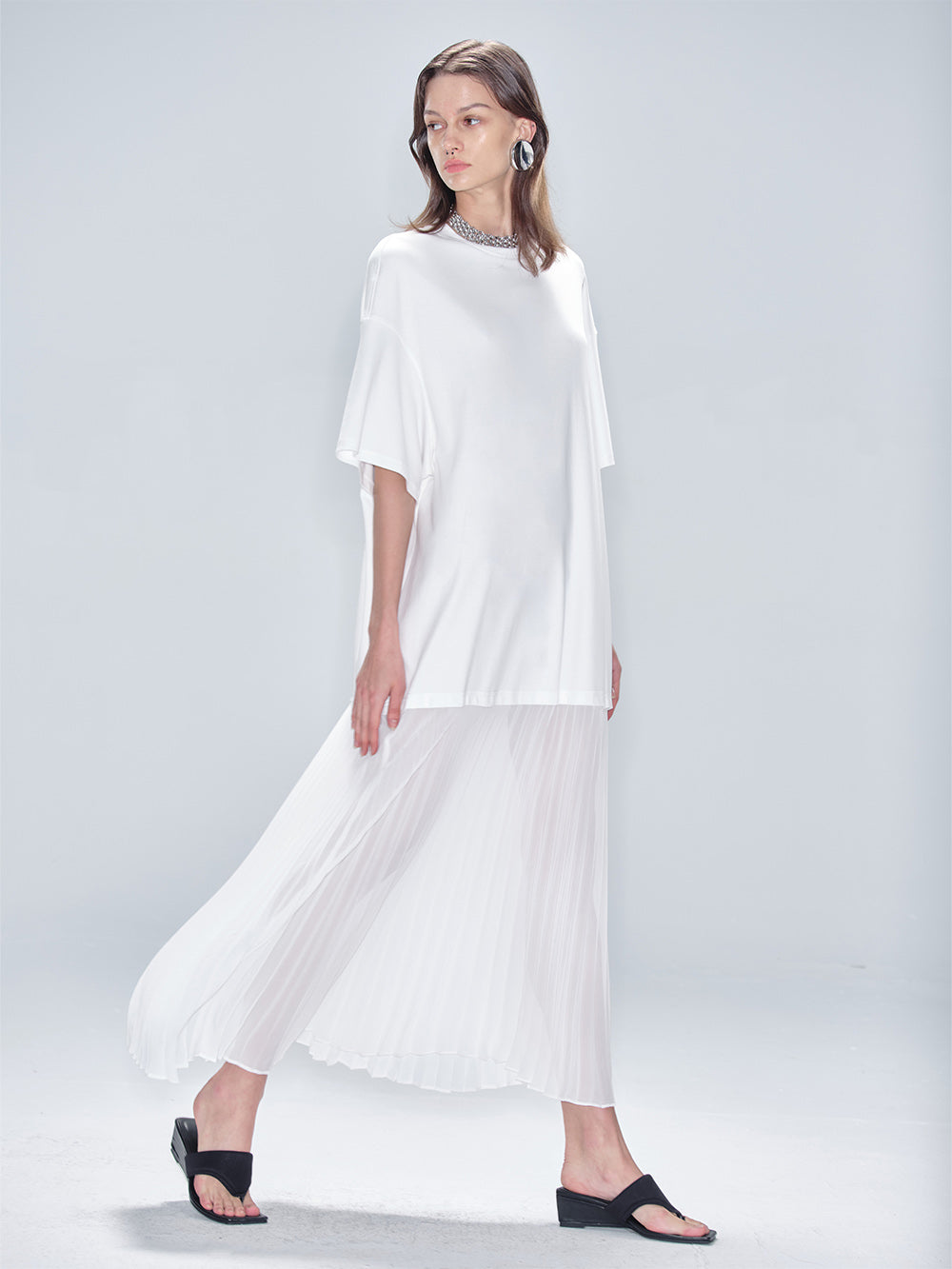 white christmas dresses MUKTANK x MODULER Cotton Loose Pleated T-Shirt Dress Black / L