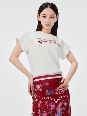 MUKZIN 2-color Loose Embroidered T-shirt