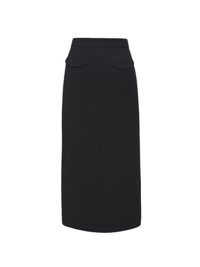 MUKZIN Black Asymmetric Slit Midi Skirt