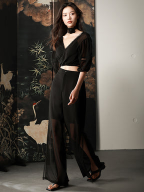 MUKTANK X CUUDICLAB Chiffon Wide-Leg Pants