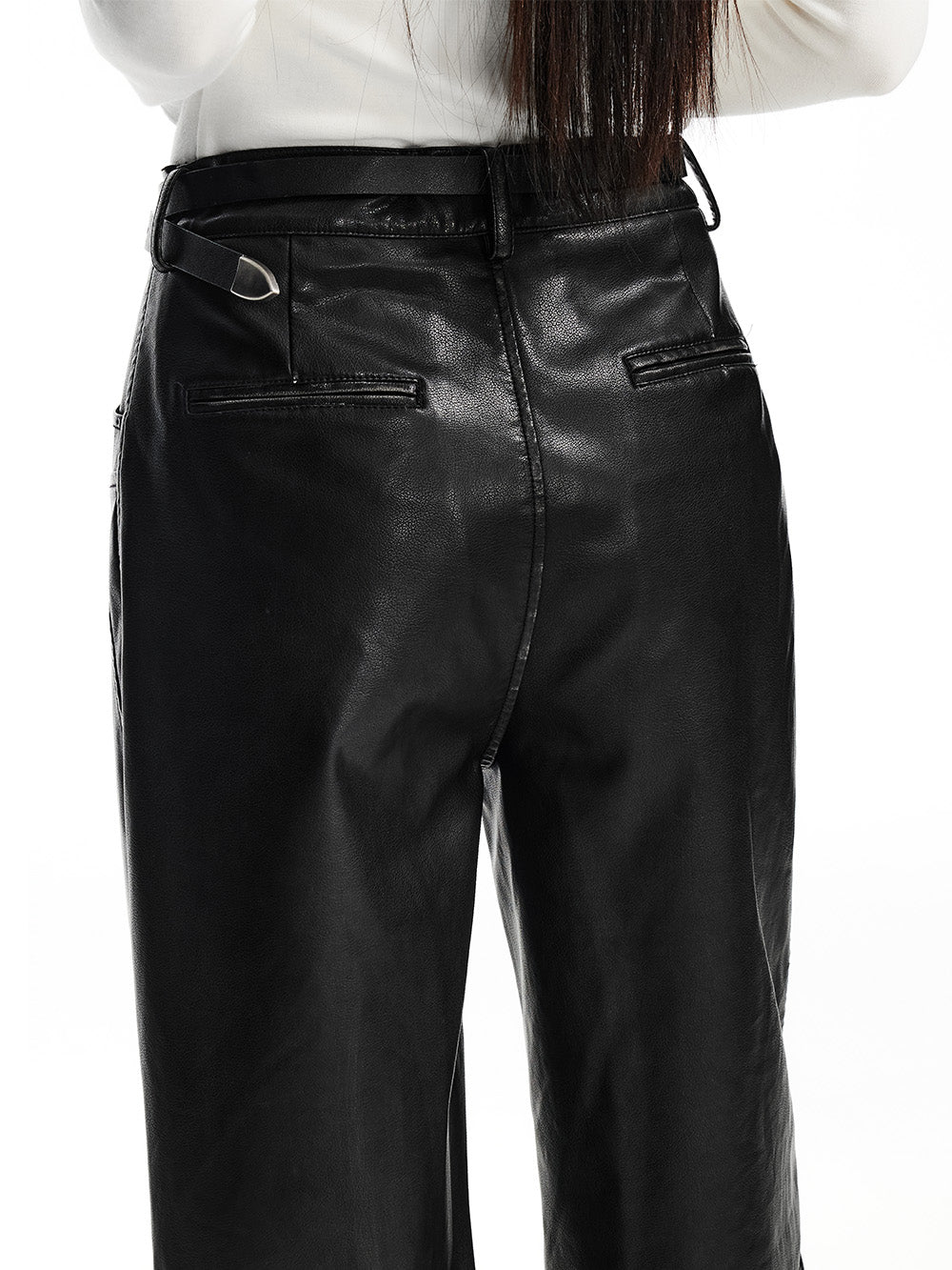 MUKTANK x WESAME LAB Versatile Black Washed Leather Pants