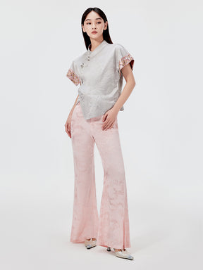 MUKZIN Silver Jacquard Ultra Short-sleeved Cheongsam Shirt