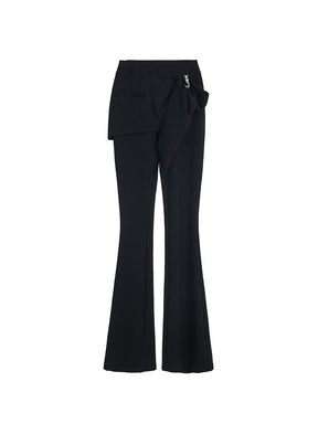 MUKTANK x MODULER Bow-Tie Stretch Fitted Bell Bottom Pants with Pearl Chain