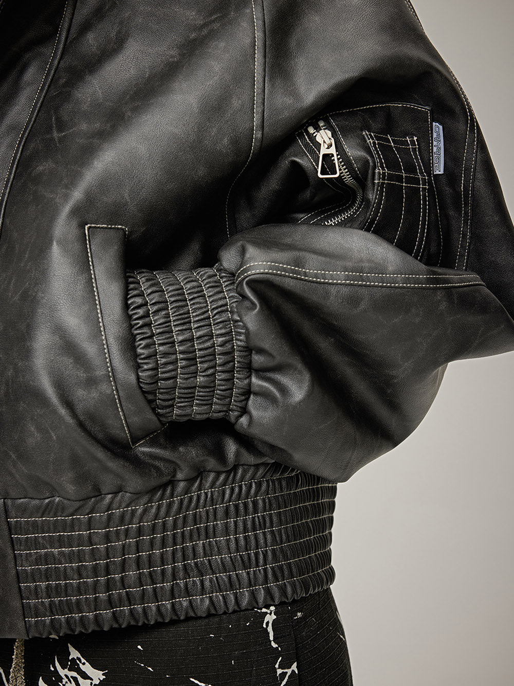MUKTANK  Hooded Leather Shot Quilted Jacket