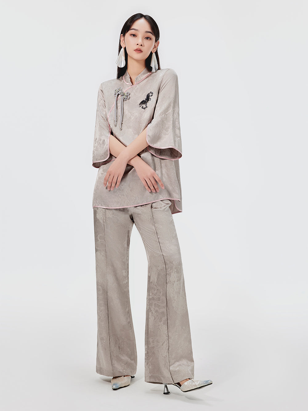 MUKZIN Jacquard High-waisted Wide-leg Pants