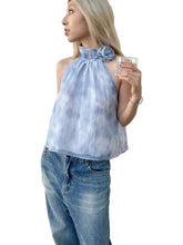 MUKTANK x  TWOPLUMGIRLS Tie-Dye Blue Halter Neck Floral Organza Tank Top