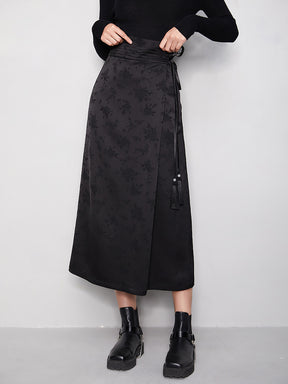 MUKTANK x CUUDICLAB Black Jacquard Lacing Maxi Skirt