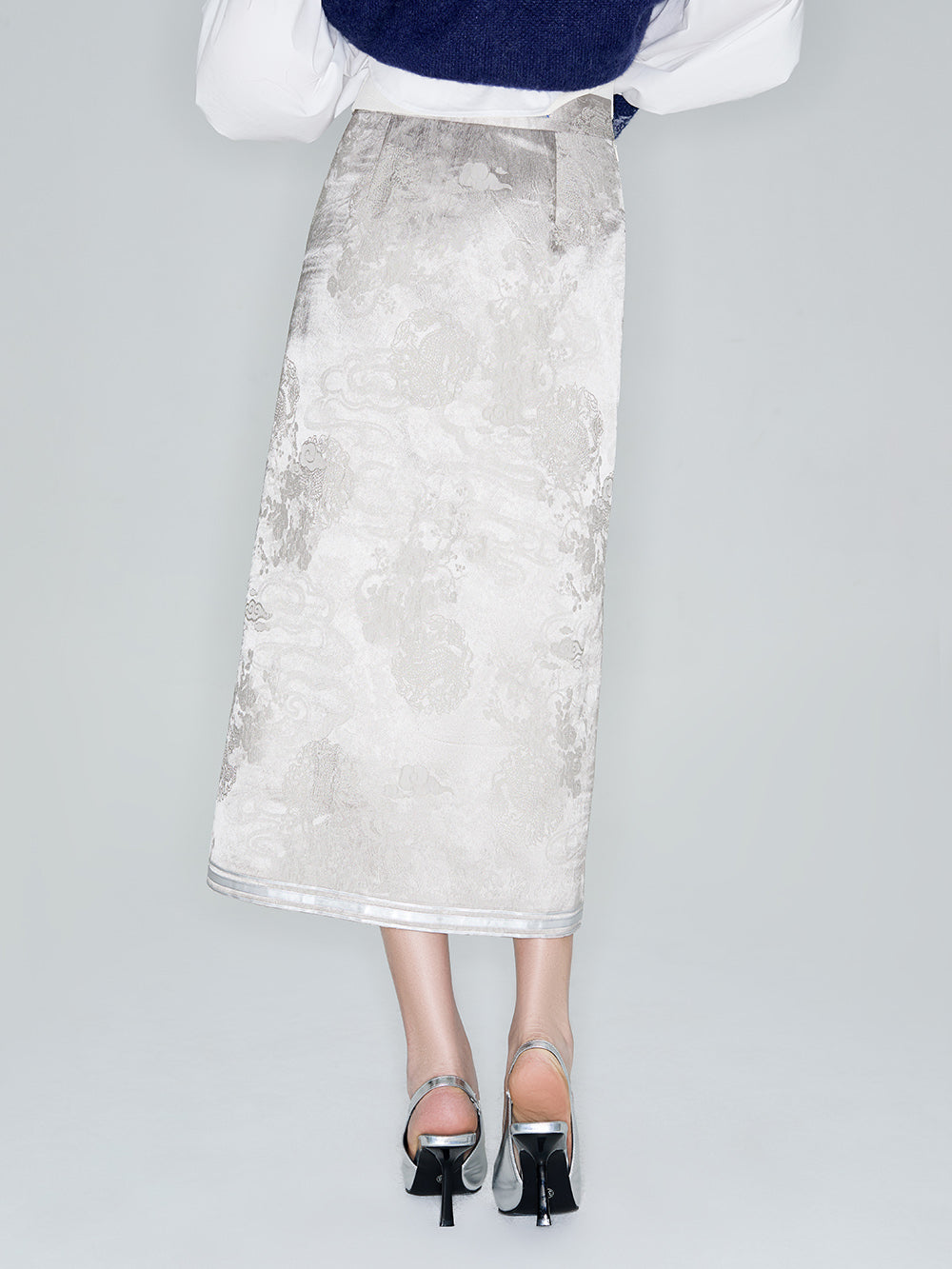 MUKZIN Linglong "thunderclap" Embossed Jacquard Side Slit Straight Skirt