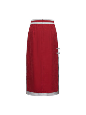 MUKZIN Red Embroidered Chinese Ethnic Style Midi Skirt