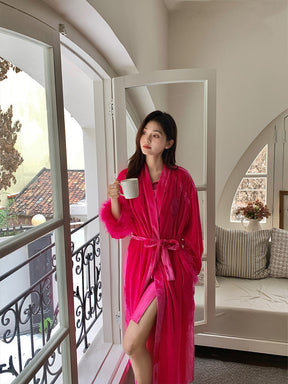 WS Rose Red/ Pink Velvet Turkey Feather Pajamas+Socks