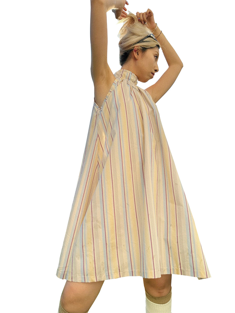 MUKZIN x TPG Yellow and White Striped Halter Neck Dress