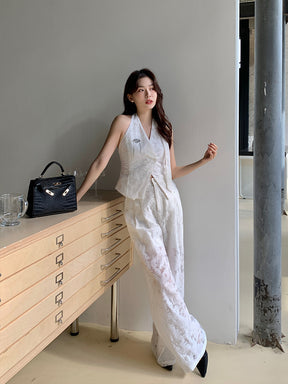 MUKZIN White Jacquard Chinese Charming Suit