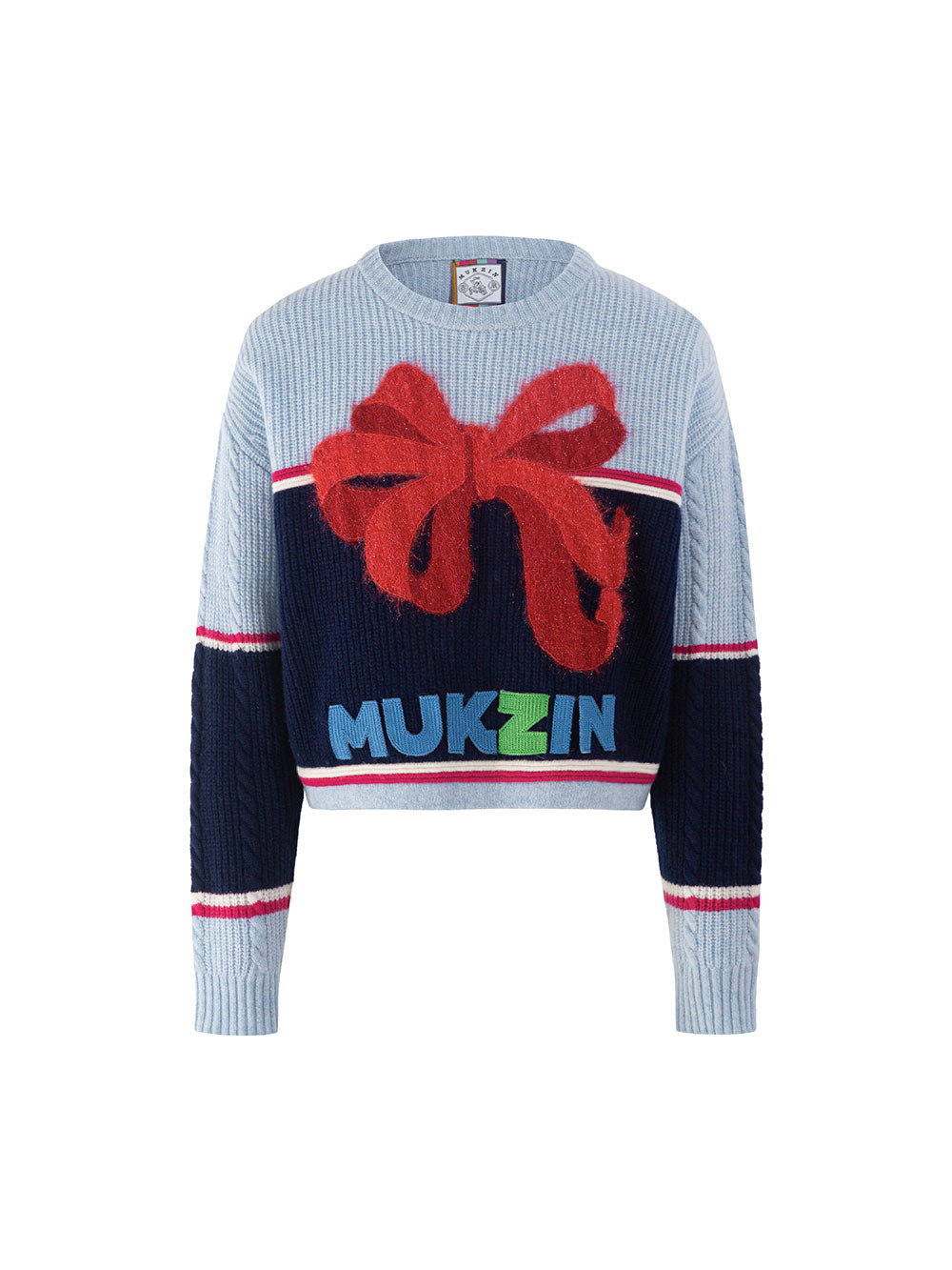 mukzin ニット MUKZIN Bowknot Ginger and Red Color Blocking Sweater