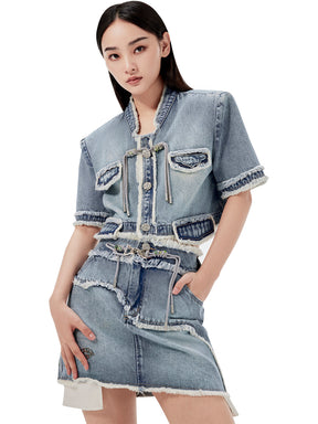 MUKZIN Vintage Denim Short Sleeve Jacket