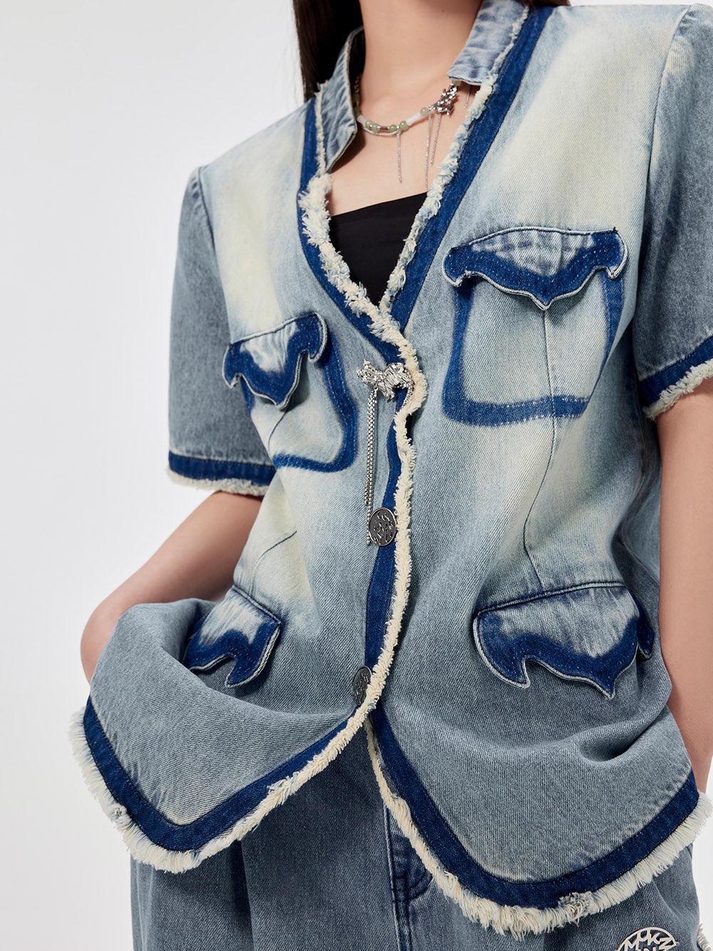 MUKZIN Vintage Denim Short-sleeved Jacket
