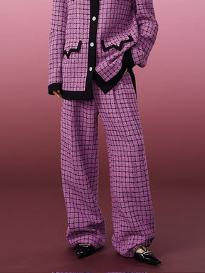 MUKZIN Purple Plaid Lazy Style Wide-leg Pants