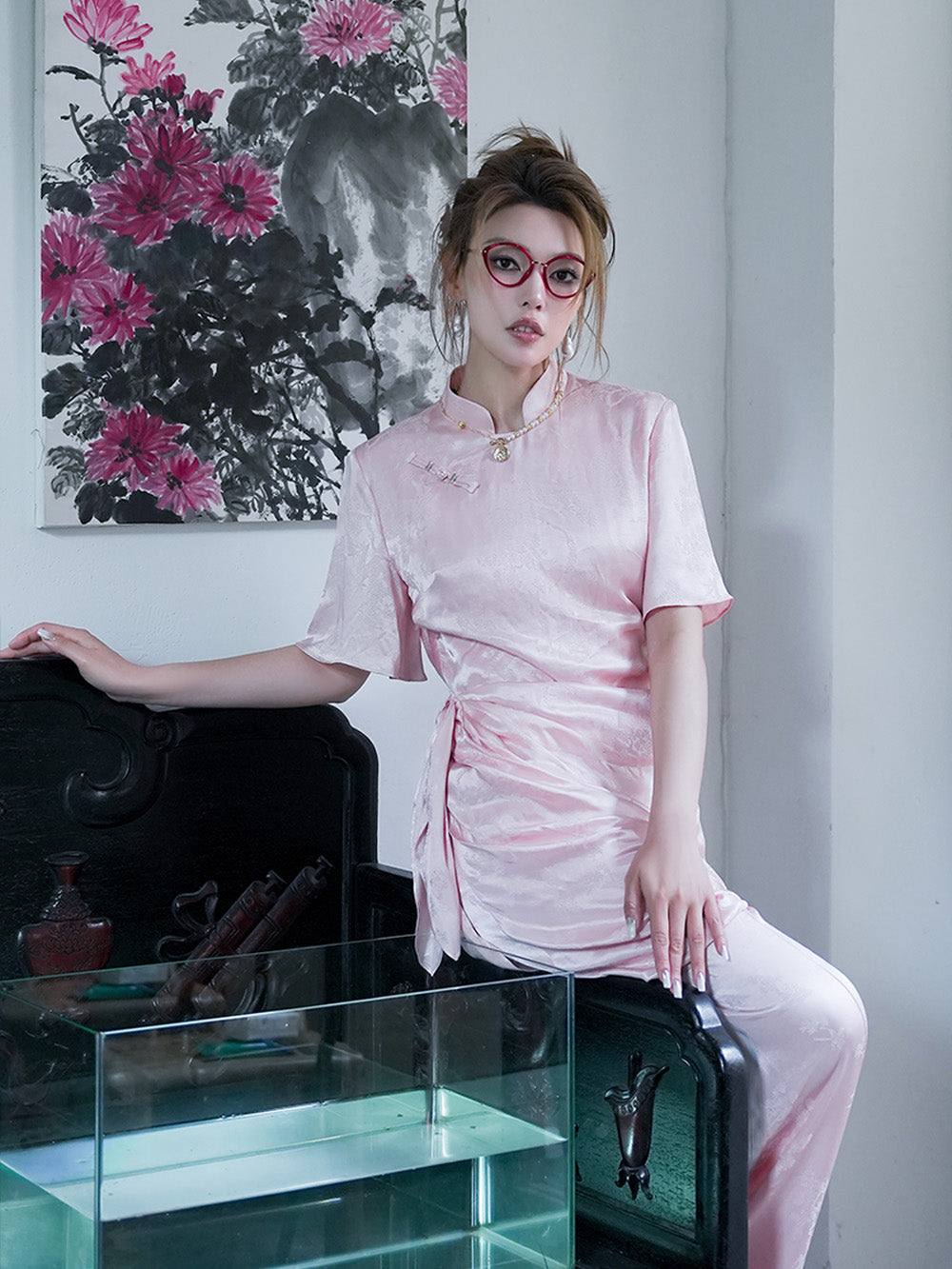 MUKZIN Pink Elegant Cheongsam Dress