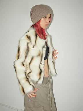 MUKTANK  Double Color Imitated Rabbit Fur Coat
