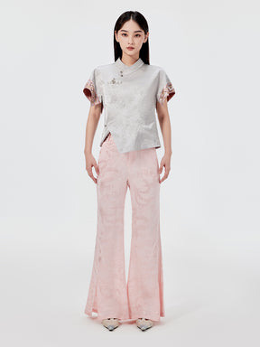 MUKZIN Silver Jacquard Ultra Short-sleeved Cheongsam Shirt