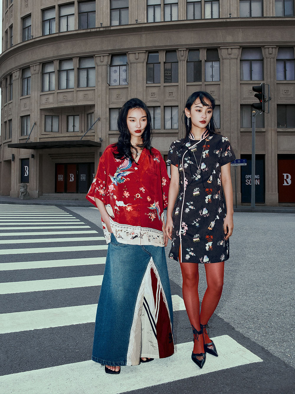 MUKZIN Creative Printed Slit Short-Sleeved Cheongsam