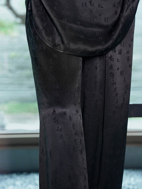 MUKZIN Black Chinese Character Printed Wide Leg Pants