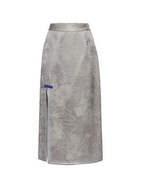 MUKZIN Linglong "thunderclap" Embossed Jacquard Side Slit Straight Skirt