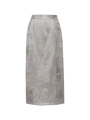 MUKZIN Linglong "thunderclap" Embossed Jacquard Side Slit Straight Skirt