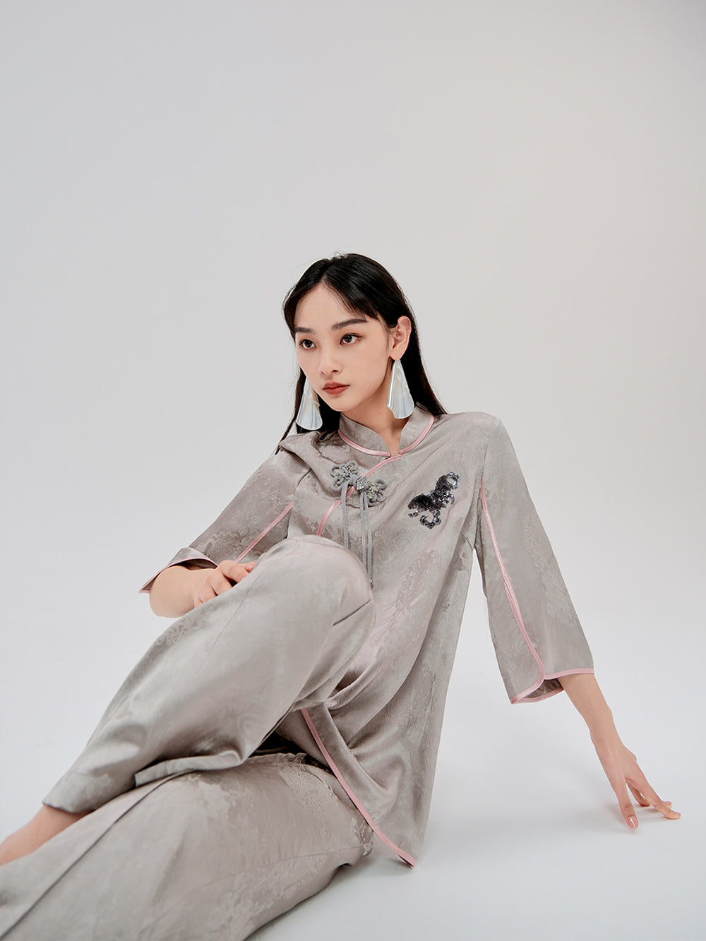 MUKZIN Chinese Jacquard Elegant Mid-sleeve T-shirt