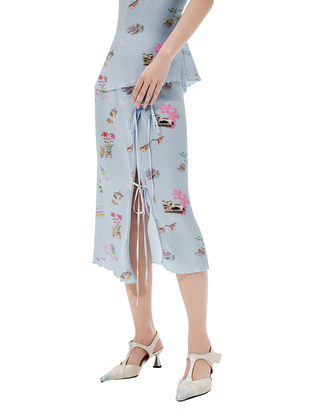 MUKZIN Printed Side Slit Lace-up Skirt