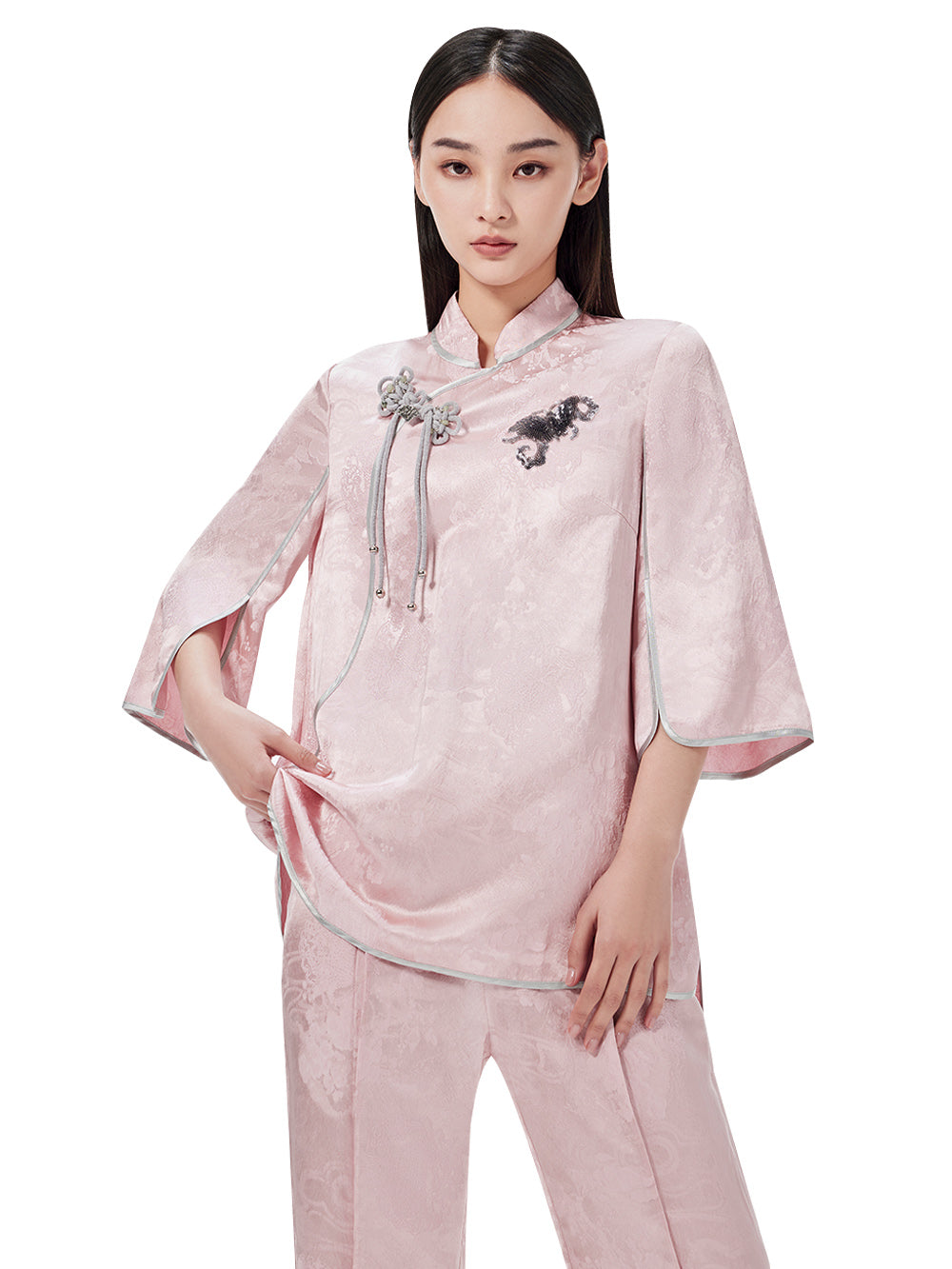 MUKZIN Chinese Jacquard Elegant Mid-sleeve T-shirt