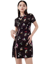 MUKZIN Creative Printed Slit Short-Sleeved Cheongsam