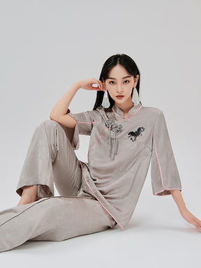 MUKZIN Chinese Jacquard Elegant Mid-sleeve T-shirt