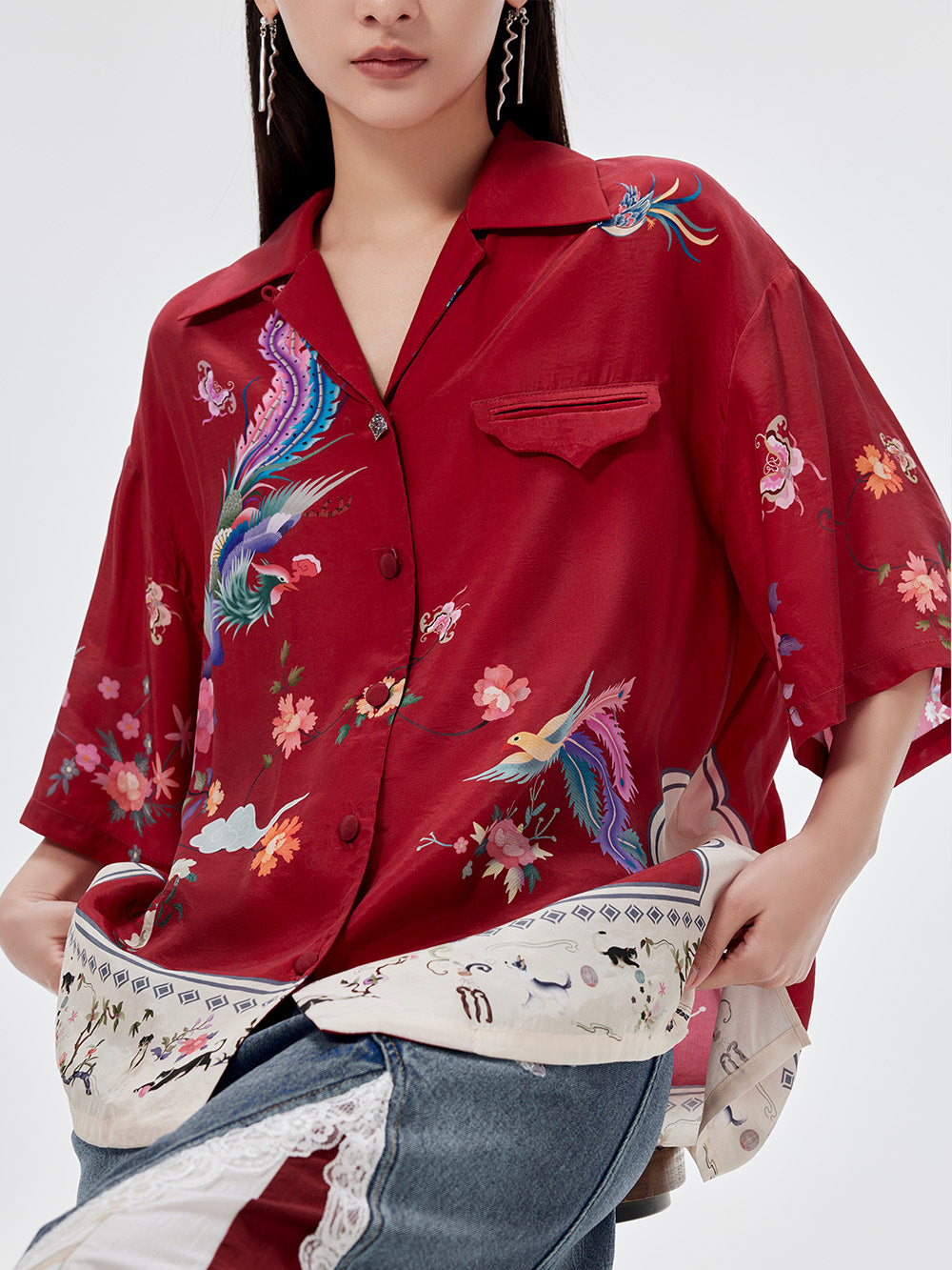 MUKZIN Embroidered Mid-Sleeve Shirt