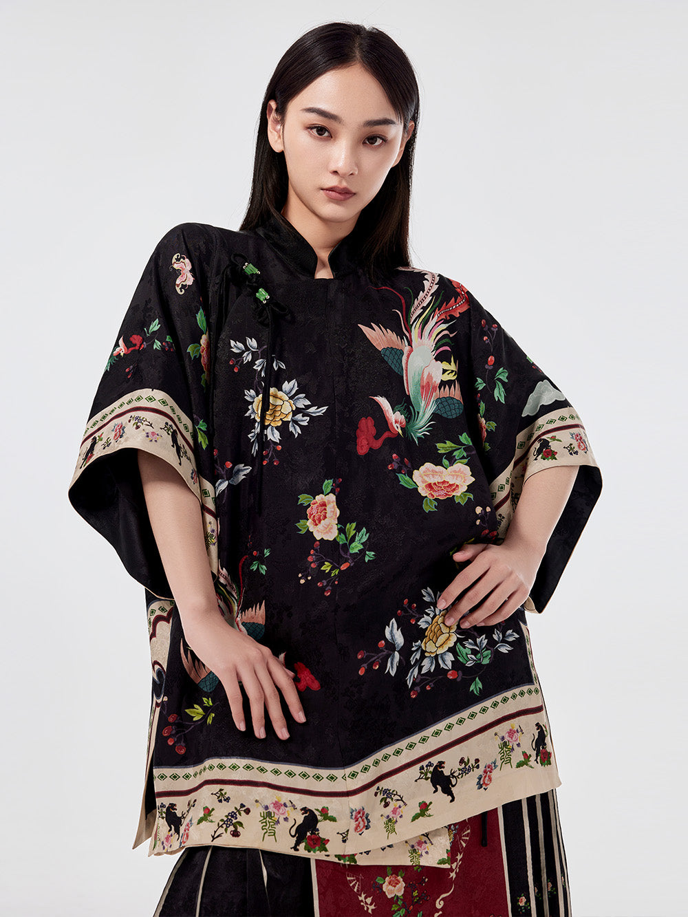 MUKZIN Chinese Stand Collar Printed Half-sleeved Shirt Dresses