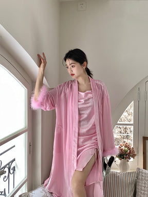 WS Rose Red/ Pink Velvet Turkey Feather Pajamas
