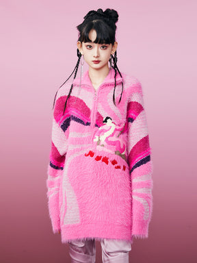 MUKZIN Pink Mink Skiing Women Pattern Sweater