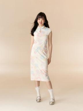 MUKTANK x LOUMUTAKU Mengze "Colorful Summer" Niche Girl Kaleidoscope Fireworks Cheongsam Collar Dress Set Kaleidoscope Top