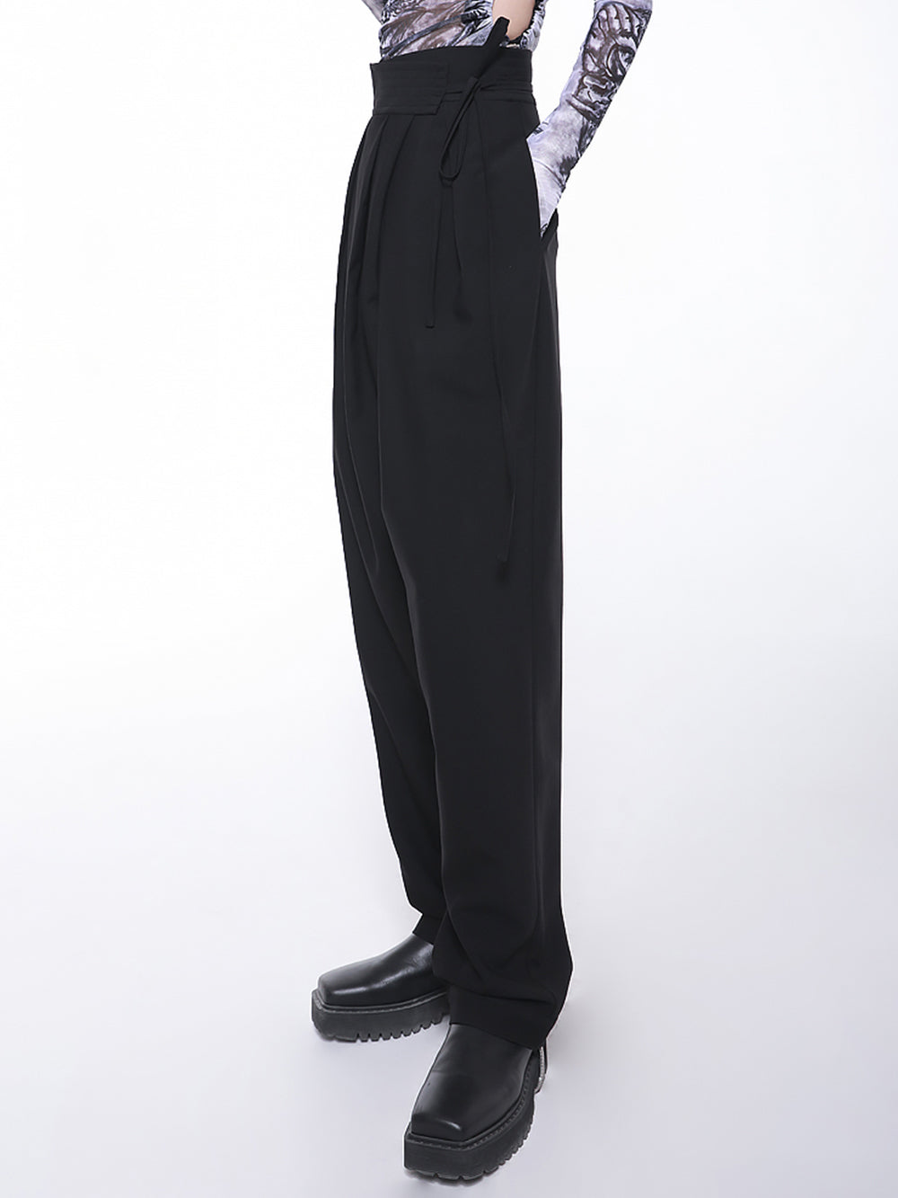 MUKTANK×CUUDICLAB High Waist Lace-up Suit Pants