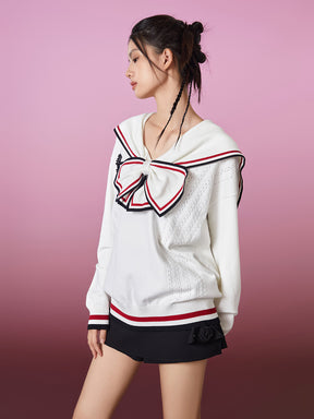 MUKZIN Bow Tie Sailor Collar Knit Sweater
