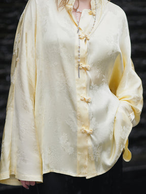 MUKZIN Yellow Chinese Jacquard Qipao Collar Loose Shirt