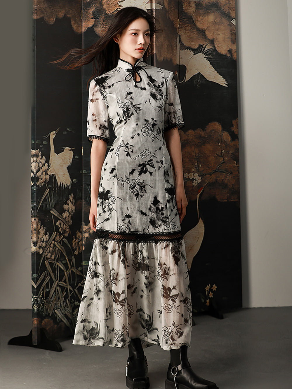 MUKTANK X CUUDICLAB Chiffon Qipao-Style Fish Tail Dress