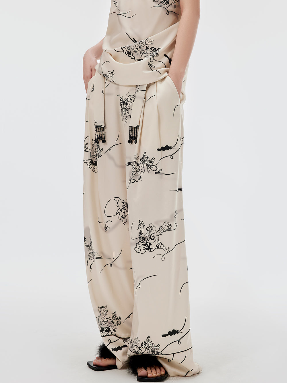 MUKZIN Sexy Suspender Print Pants Suit Two-piece Set M