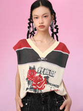 MUKZIN Stitching Color Matching Retro Style Printed Casual Vest