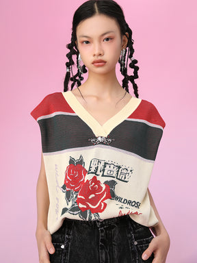 MUKZIN Stitching Color Matching Retro Style Printed Casual Vest