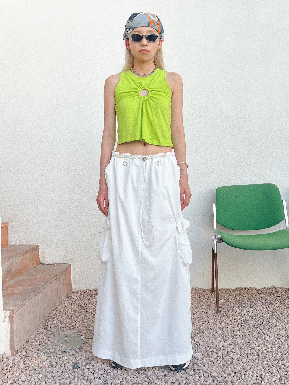 MUKTANK x TWOPLUMGIRLS Casual Retro Cargo-Style Drawstring Waist Skirt