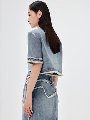 MUKZIN Vintage Denim Frayed Skirt