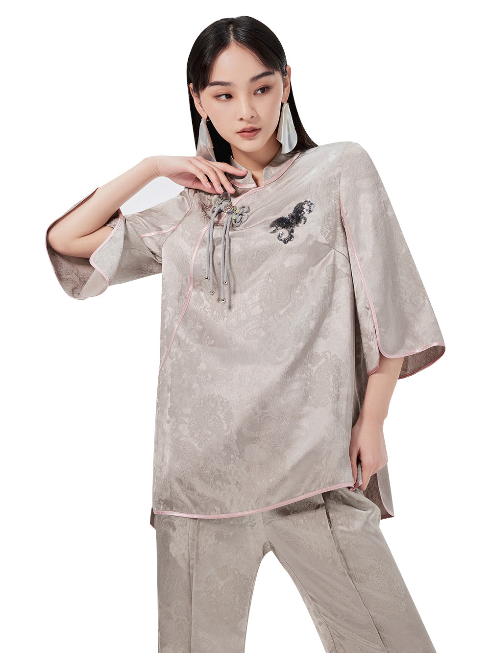 MUKZIN Chinese Jacquard Elegant Mid-sleeve T-shirt