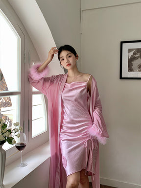 WS Rose Red/ Pink Velvet Turkey Feather Pajamas